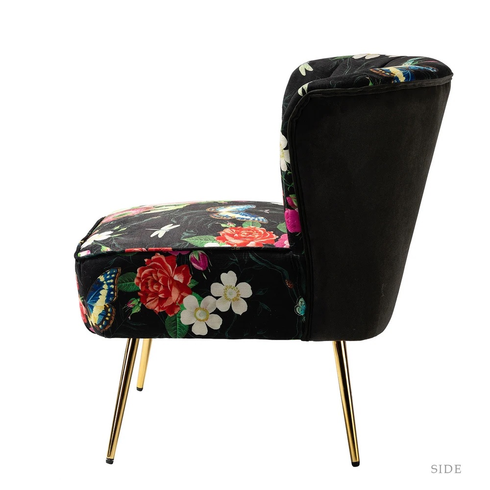 Kalian Velvet Fabric Slipper Chair In Black Multicolour - Image 3