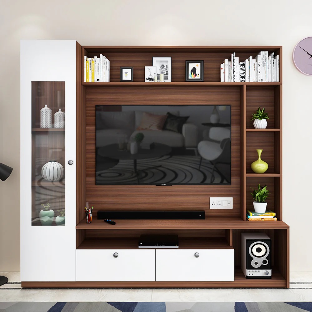 Wood T.V. Unit in Brown and White Colour