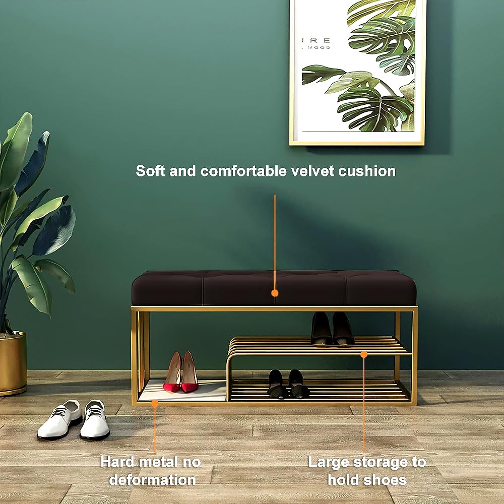 Fabric Bench with Shoe Rack in Black Colour - Image 6