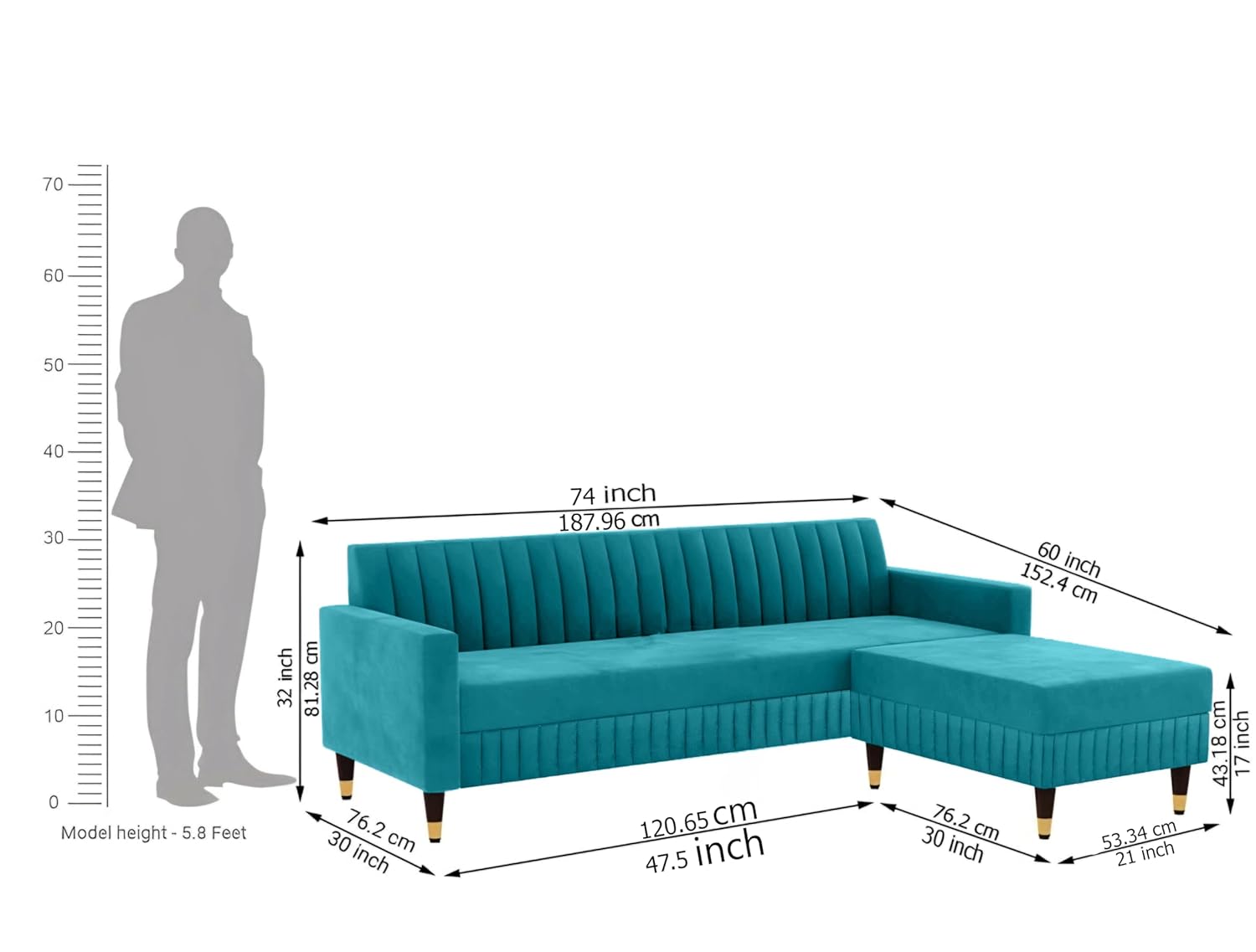 5 Seater L Shape Sofa in Blue Colour - Image 4