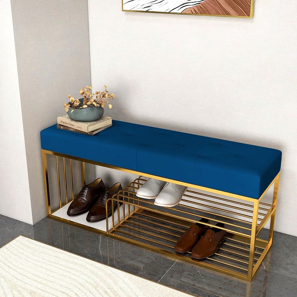 Fabric Bench with Shoe Rack in Blue Colour - Image 3