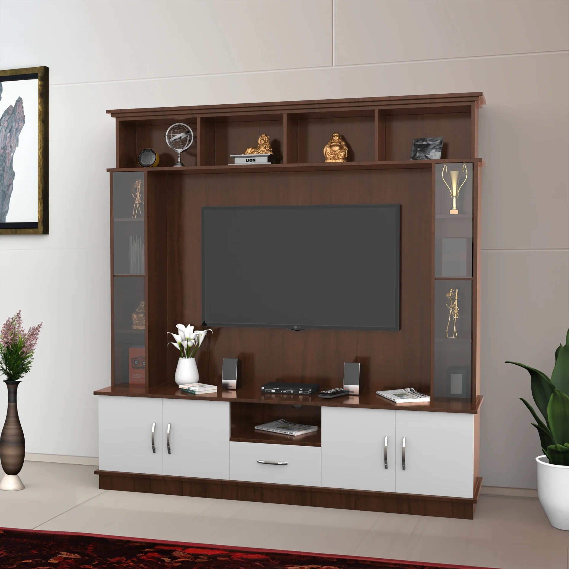 Wood T.V. Unit in Brown and White Colour