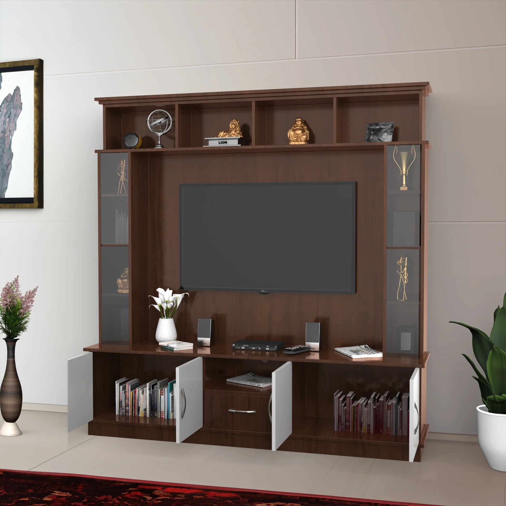 Wood T.V. Unit in Brown and White Colour - Image 2