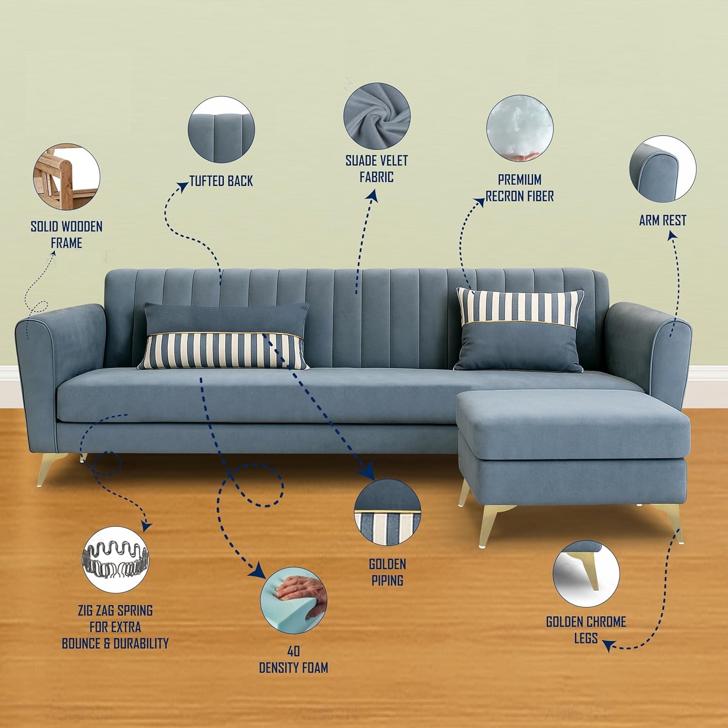 5 Seater L Shape Sofa in Grey Colour - Image 5