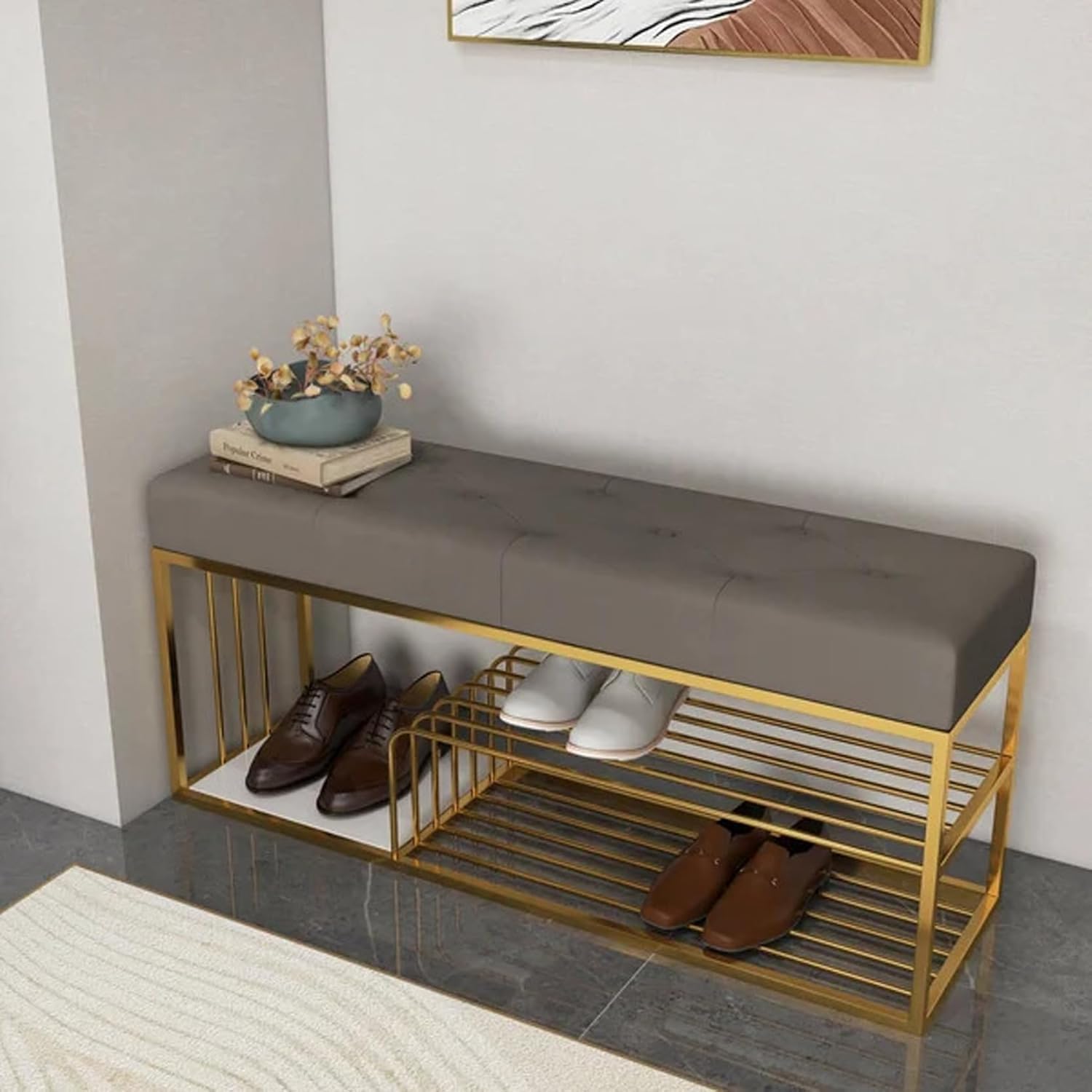 Fabric Bench with Shoe Rack in Grey Colour - Image 8