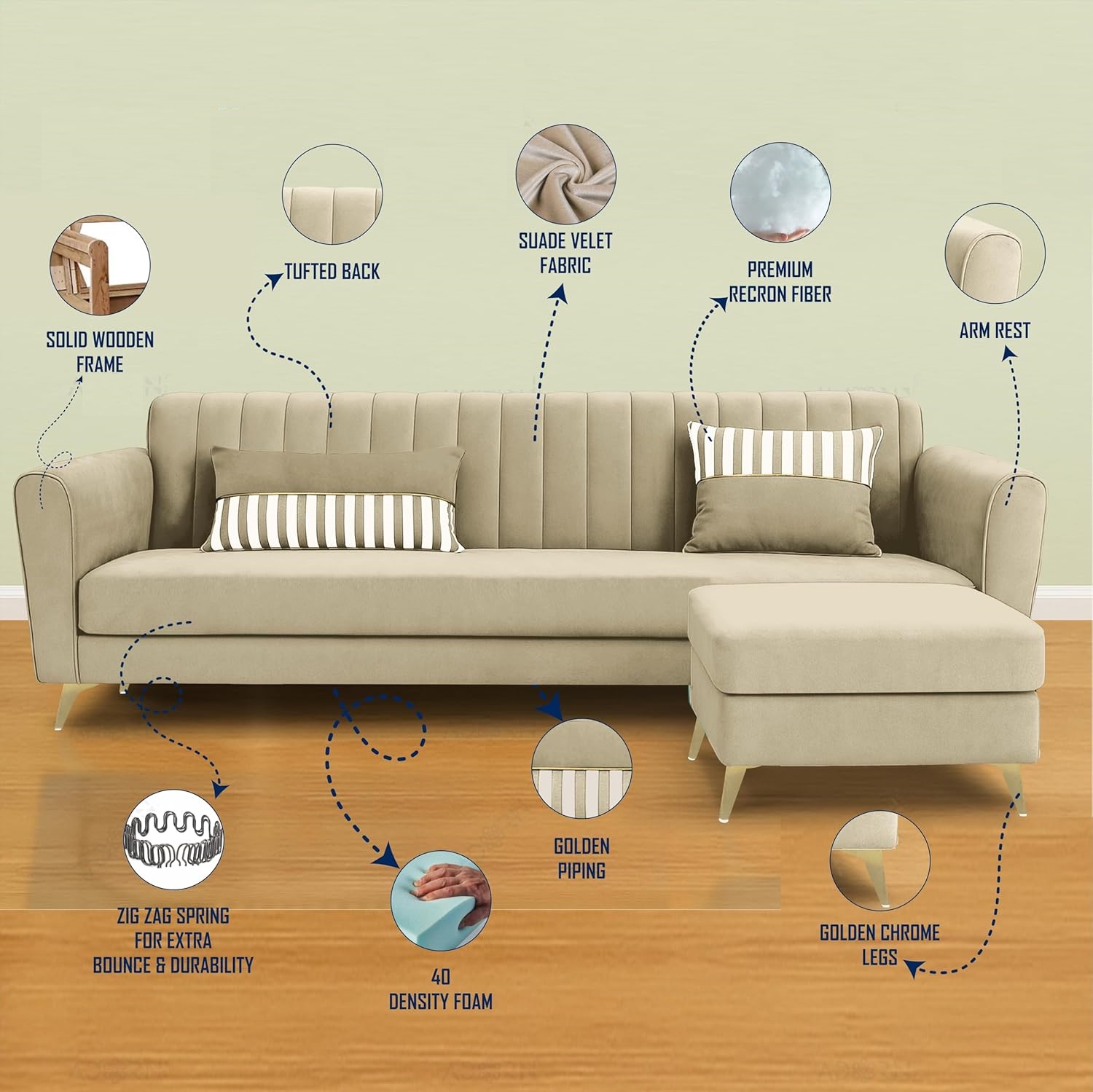 5 Seater L Shape Sofa in Beige Colour - Image 5