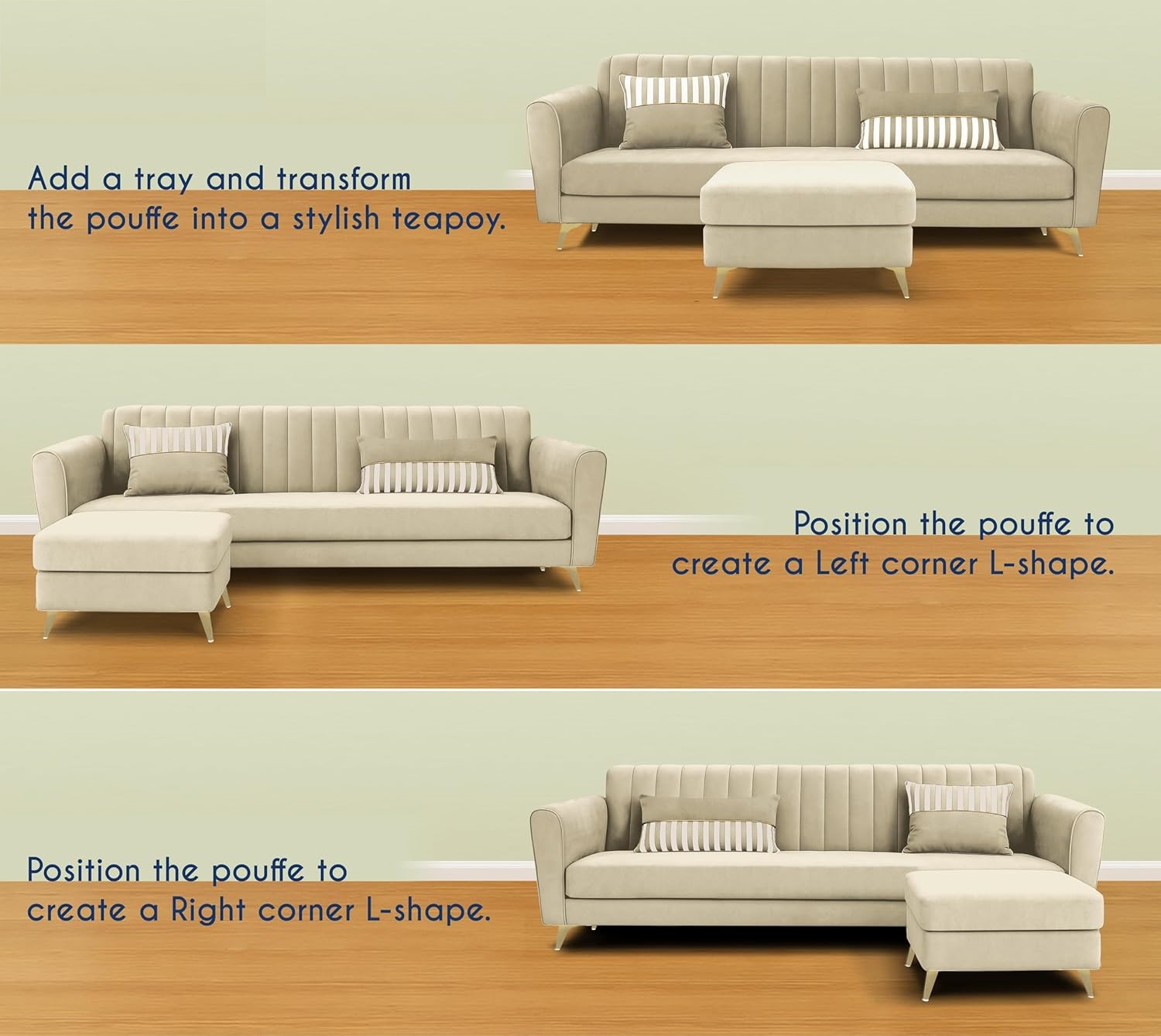 5 Seater L Shape Sofa in Beige Colour - Image 3
