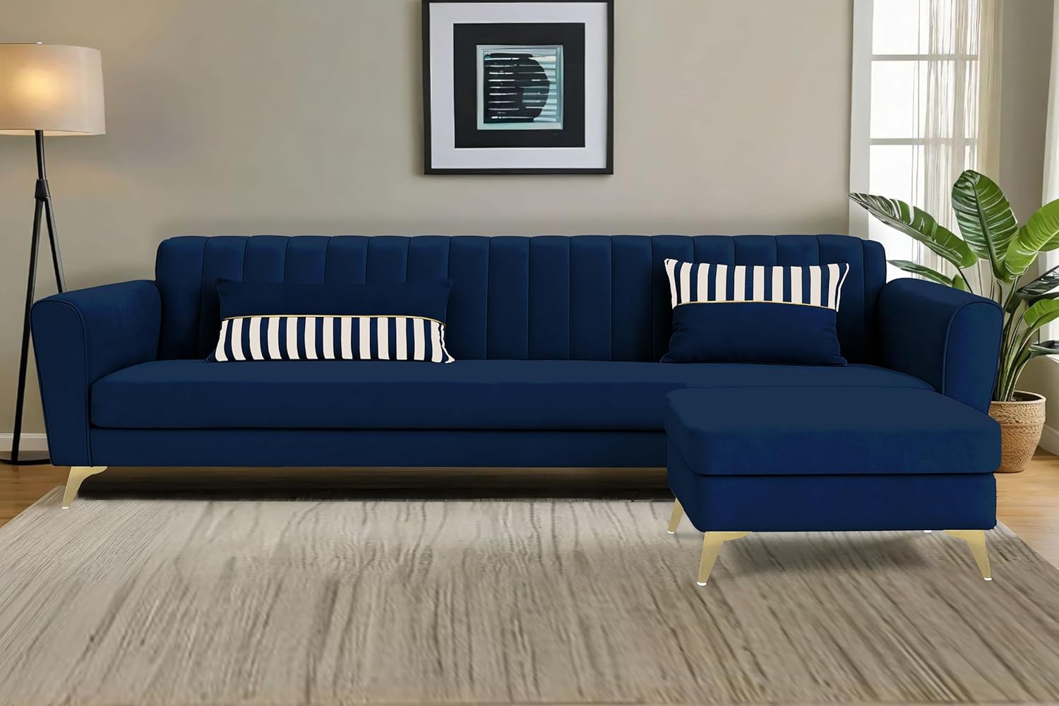 5 Seater L Shape Sofa in Purple Colour