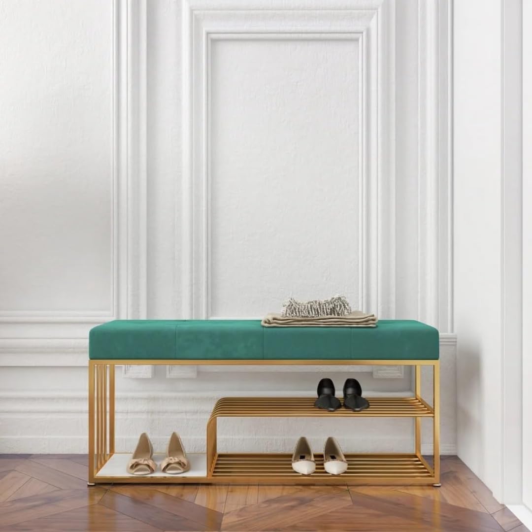 Fabric Bench with Shoe Rack in Green Colour - Image 4