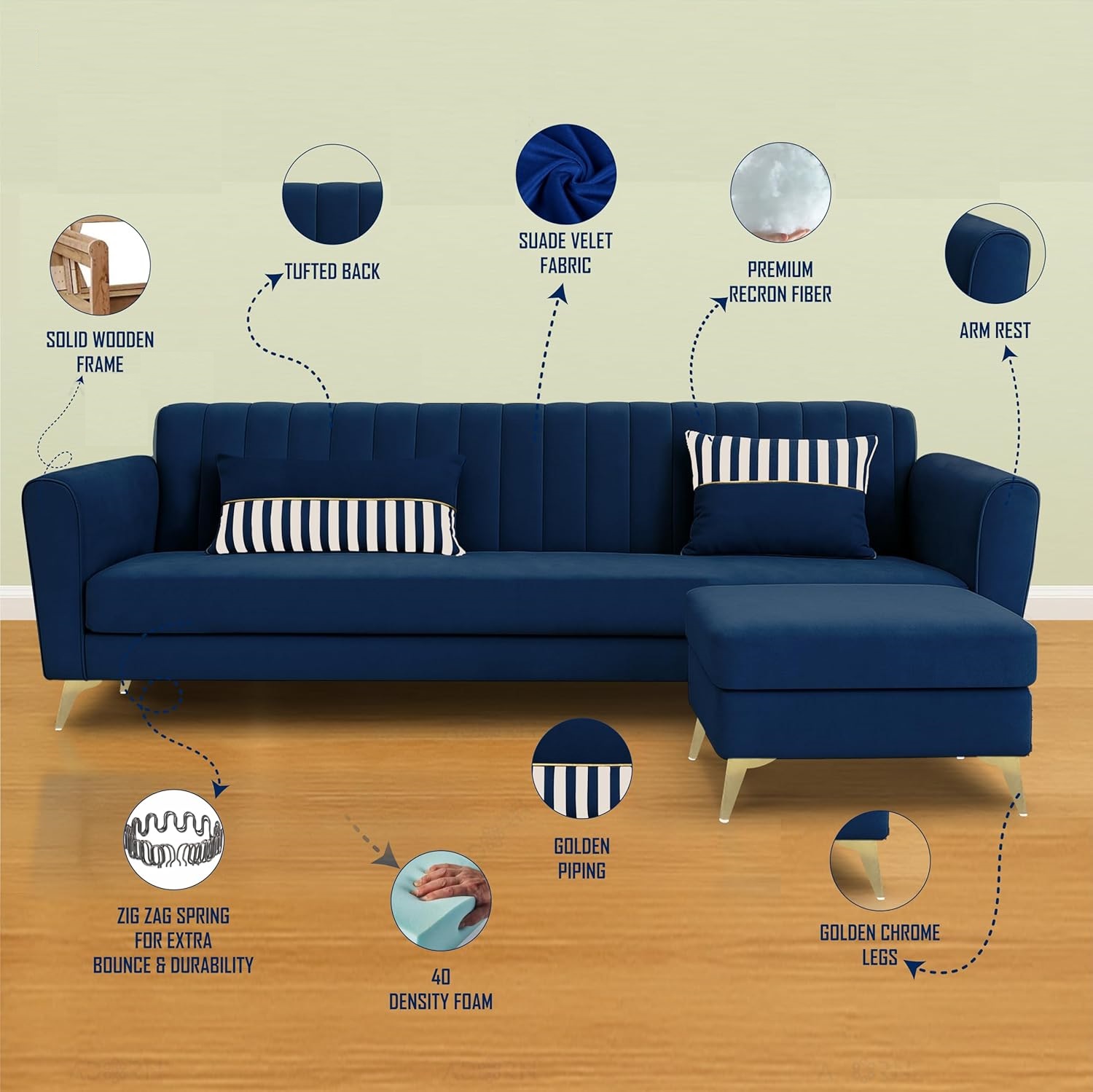 5 Seater L Shape Sofa in Purple Colour - Image 5