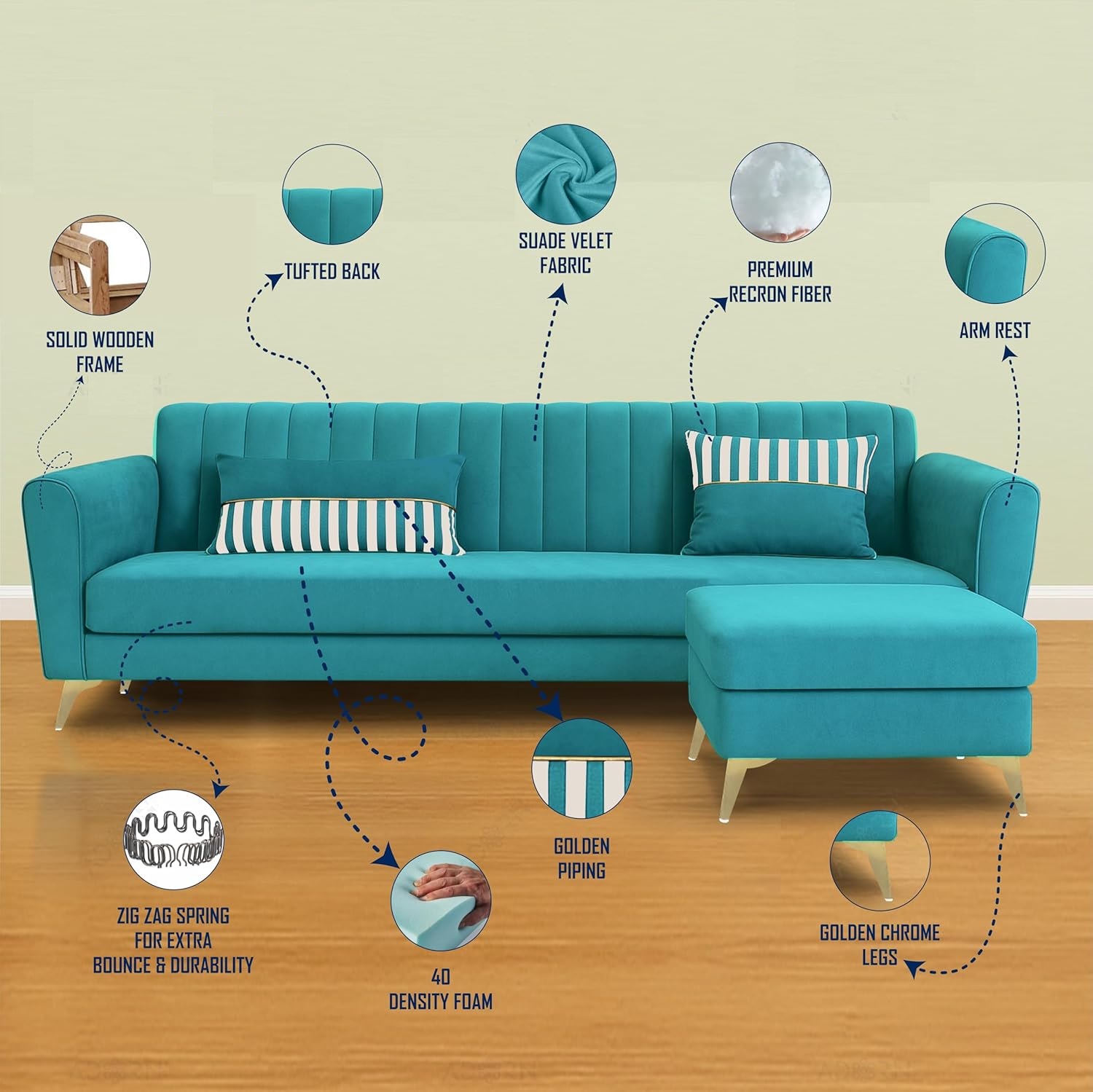 5 Seater L Shape Sofa in Blue Colour - Image 5