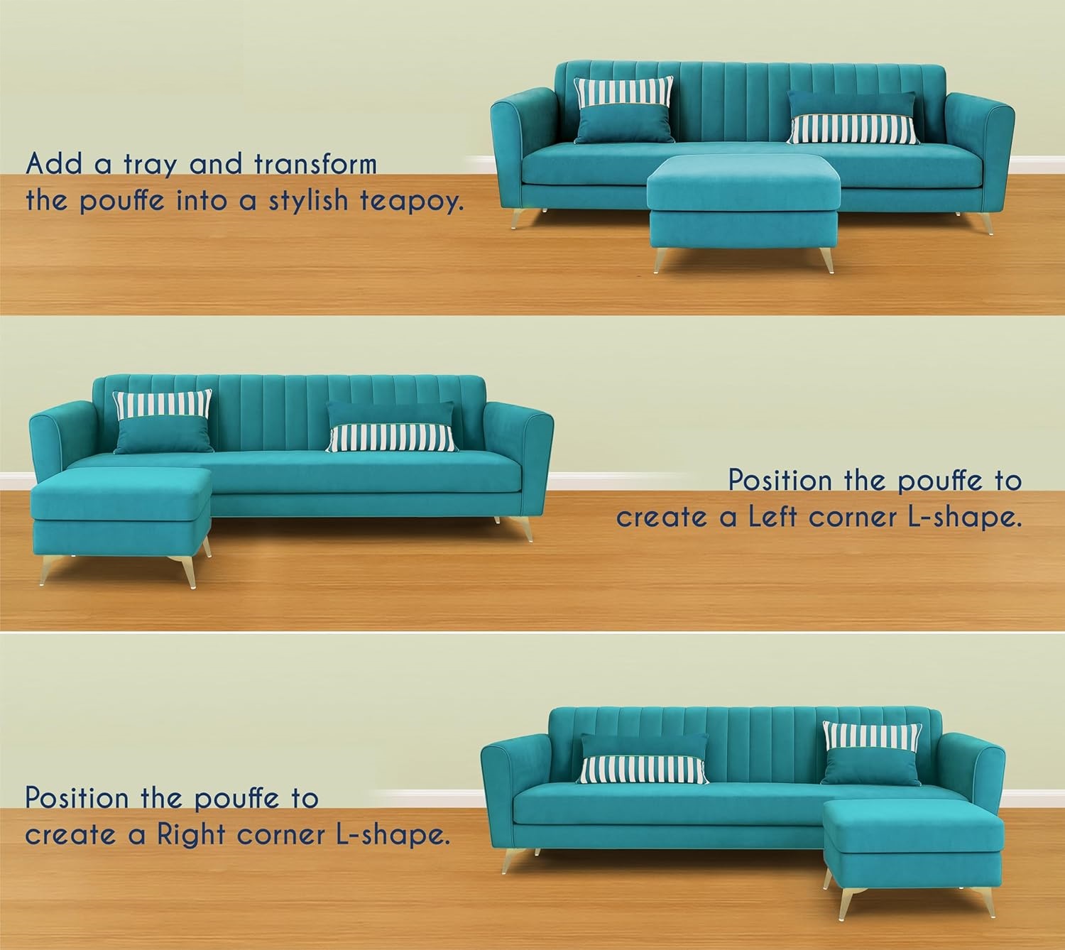 5 Seater L Shape Sofa in Blue Colour - Image 3