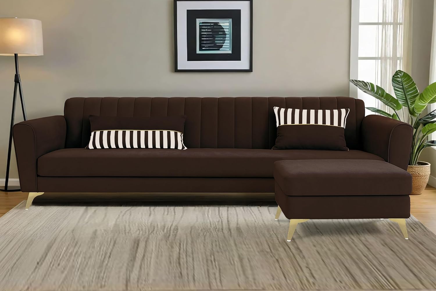 5 Seater L Shape Sofa in Brown Colour