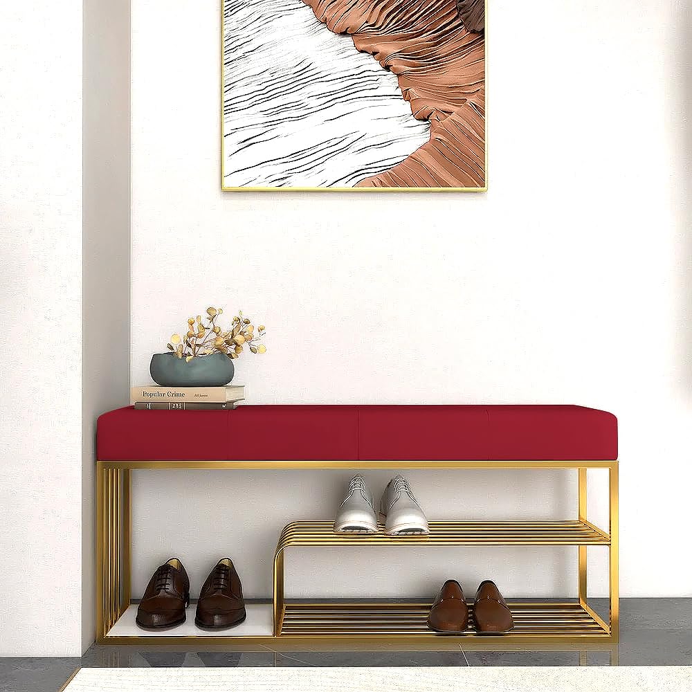 Fabric Bench with Shoe Rack in Red Colour - Image 8
