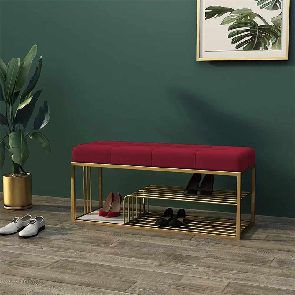 Fabric Bench with Shoe Rack in Red Colour - Image 7