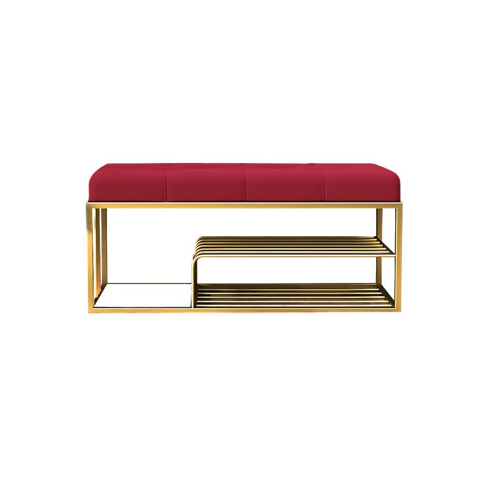 Fabric Bench with Shoe Rack in Red Colour - Image 6