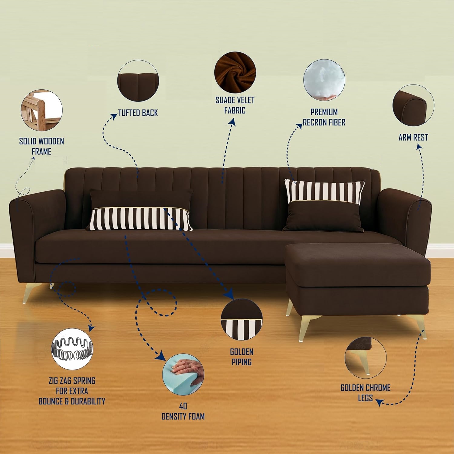 5 Seater L Shape Sofa in Brown Colour - Image 5