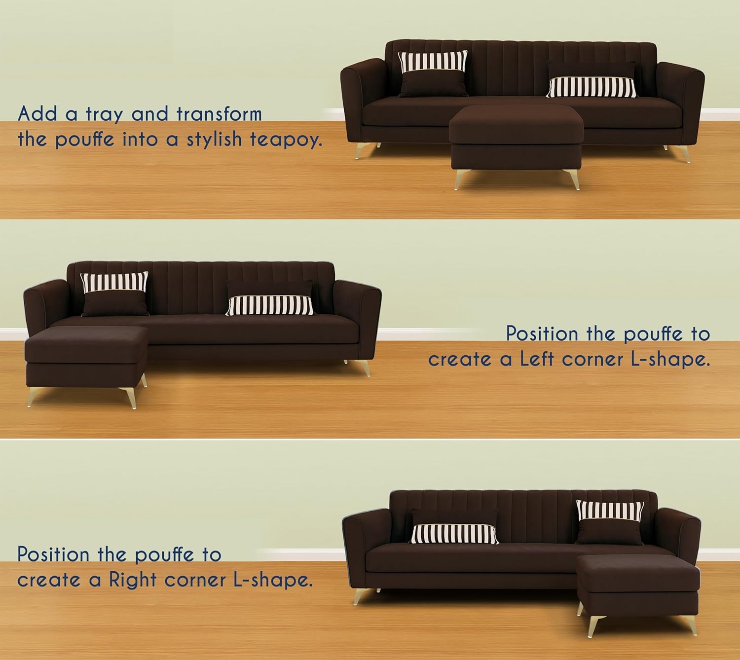 5 Seater L Shape Sofa in Brown Colour - Image 3
