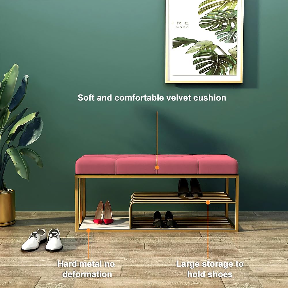 Fabric Bench with Shoe Rack in Pink Colour - Image 5