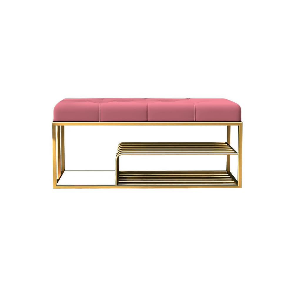 Fabric Bench with Shoe Rack in Pink Colour - Image 3
