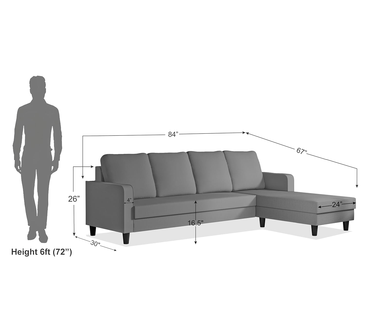 4 Seater L Shape Sofa in Grey Colour - Image 6
