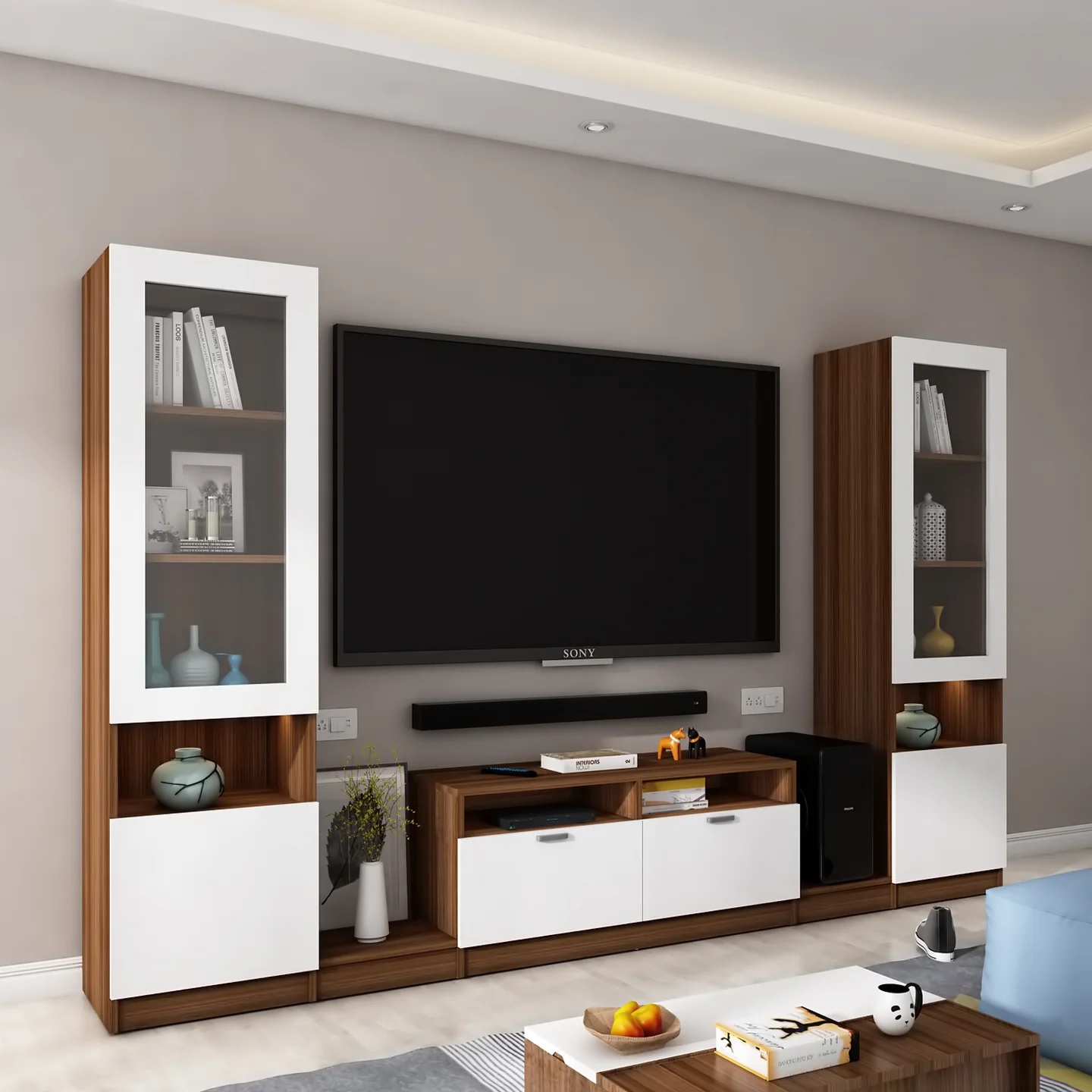 Wood T.V. Unit in Brown and White Colour - Image 2