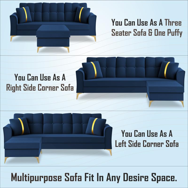 3 Seater L Shape Sofa in Blue Colour - Image 4