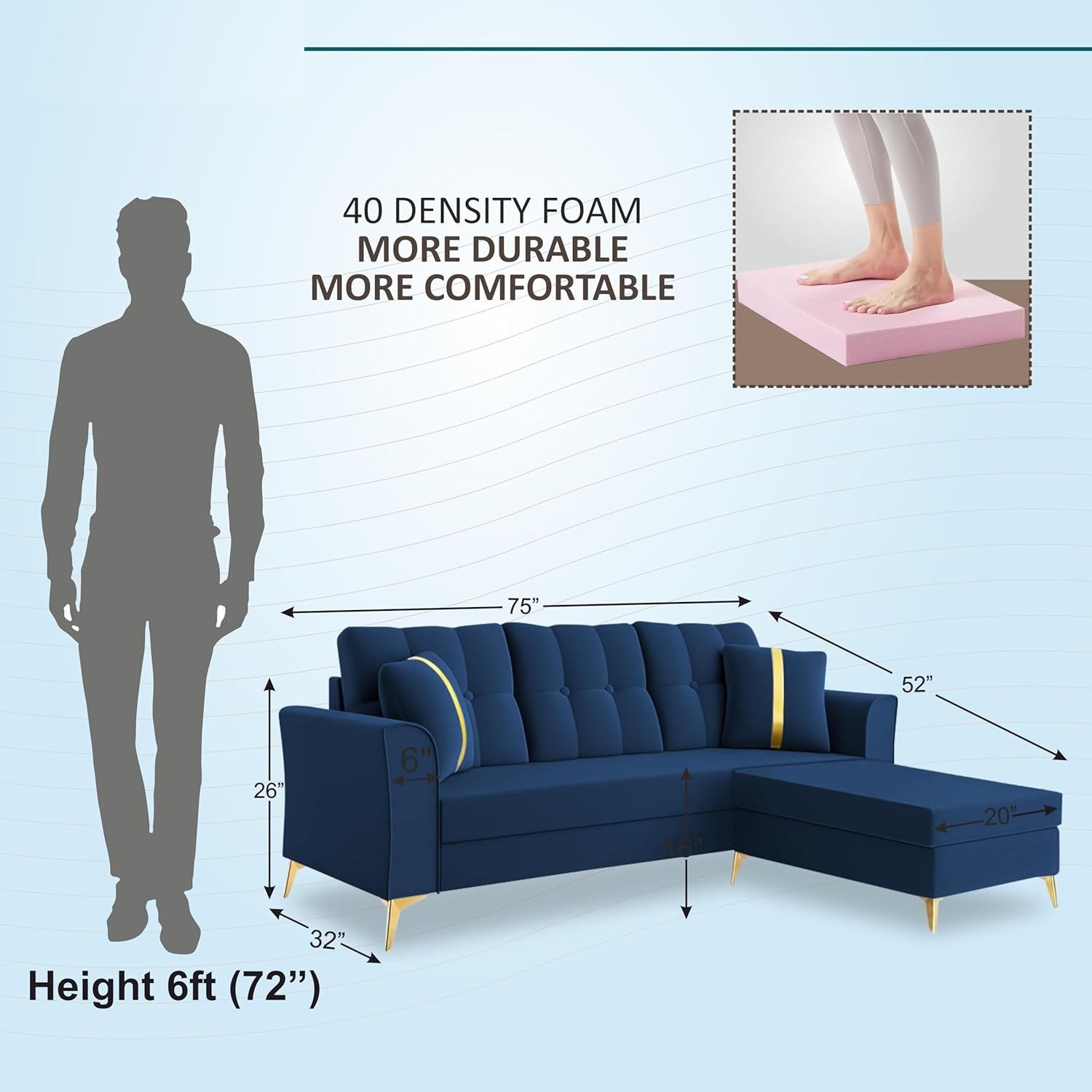 3 Seater L Shape Sofa in Blue Colour - Image 8