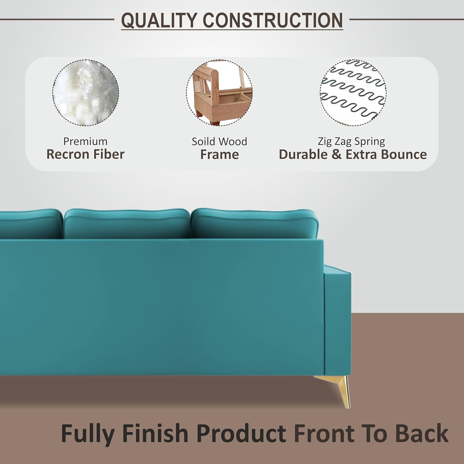 3 Seater L Shape Sofa in Blue Colour - Image 4