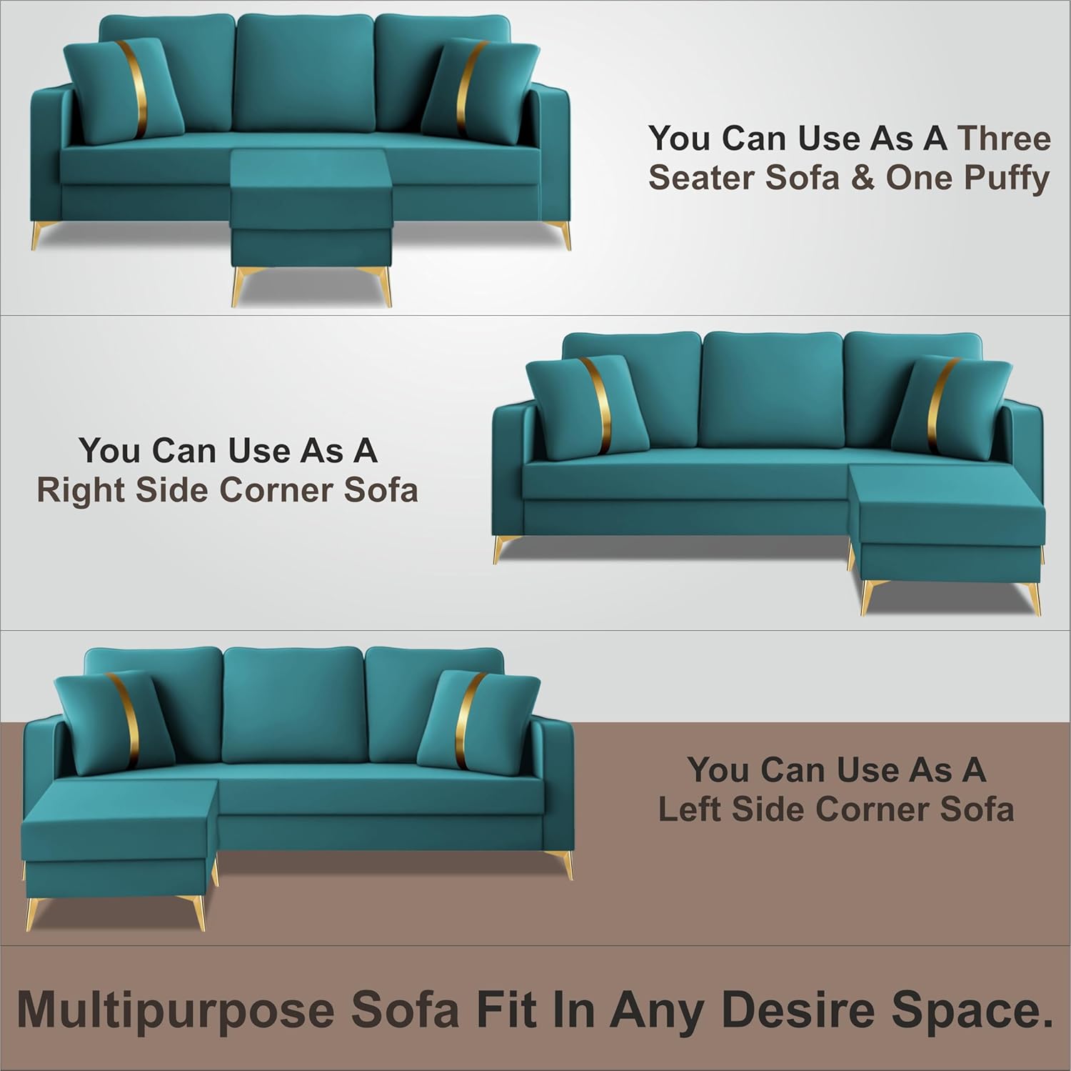 3 Seater L Shape Sofa in Blue Colour - Image 3