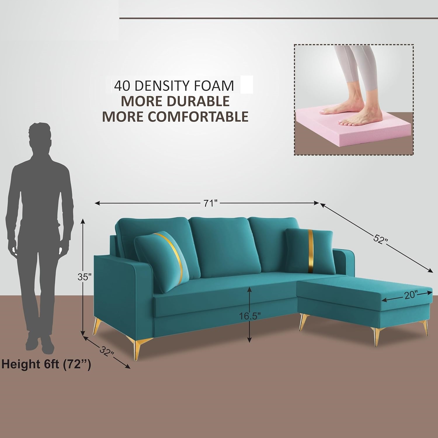 3 Seater L Shape Sofa in Blue Colour - Image 8