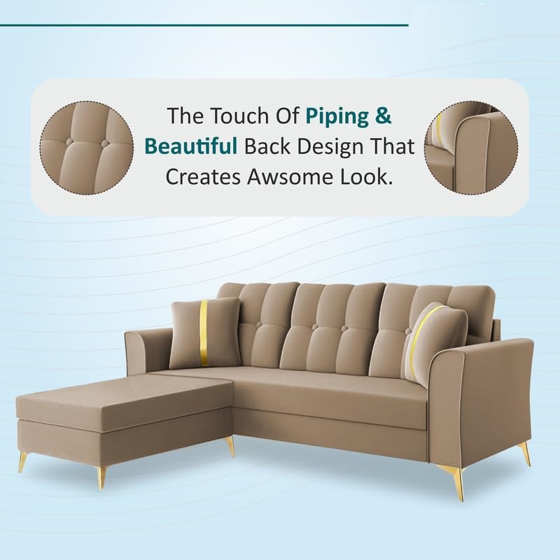 3 Seater L Shape Sofa in Light Brown Colour - Image 6