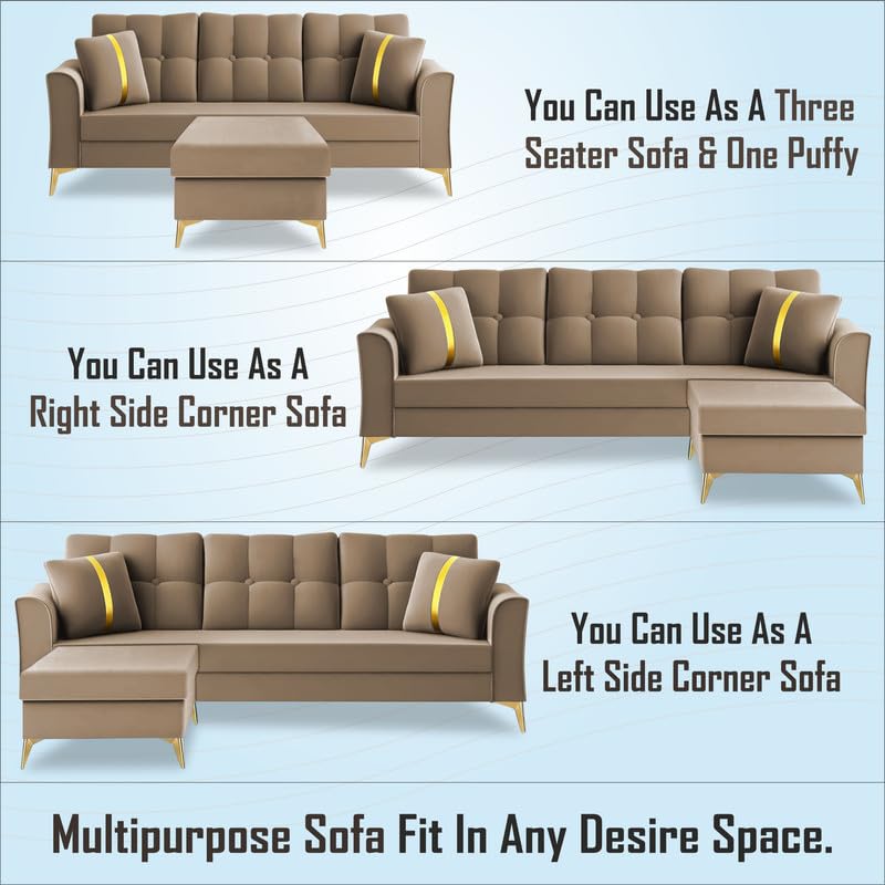 3 Seater L Shape Sofa in Light Brown Colour - Image 4
