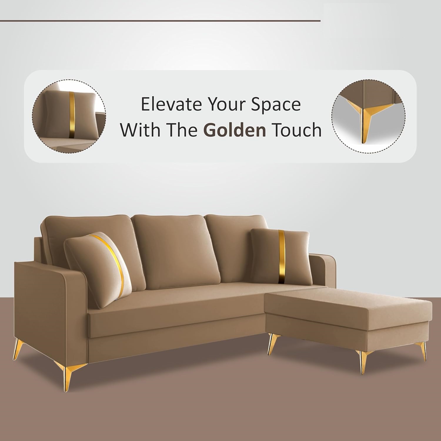 3 Seater L Shape Sofa in Light Brown Colour - Image 7