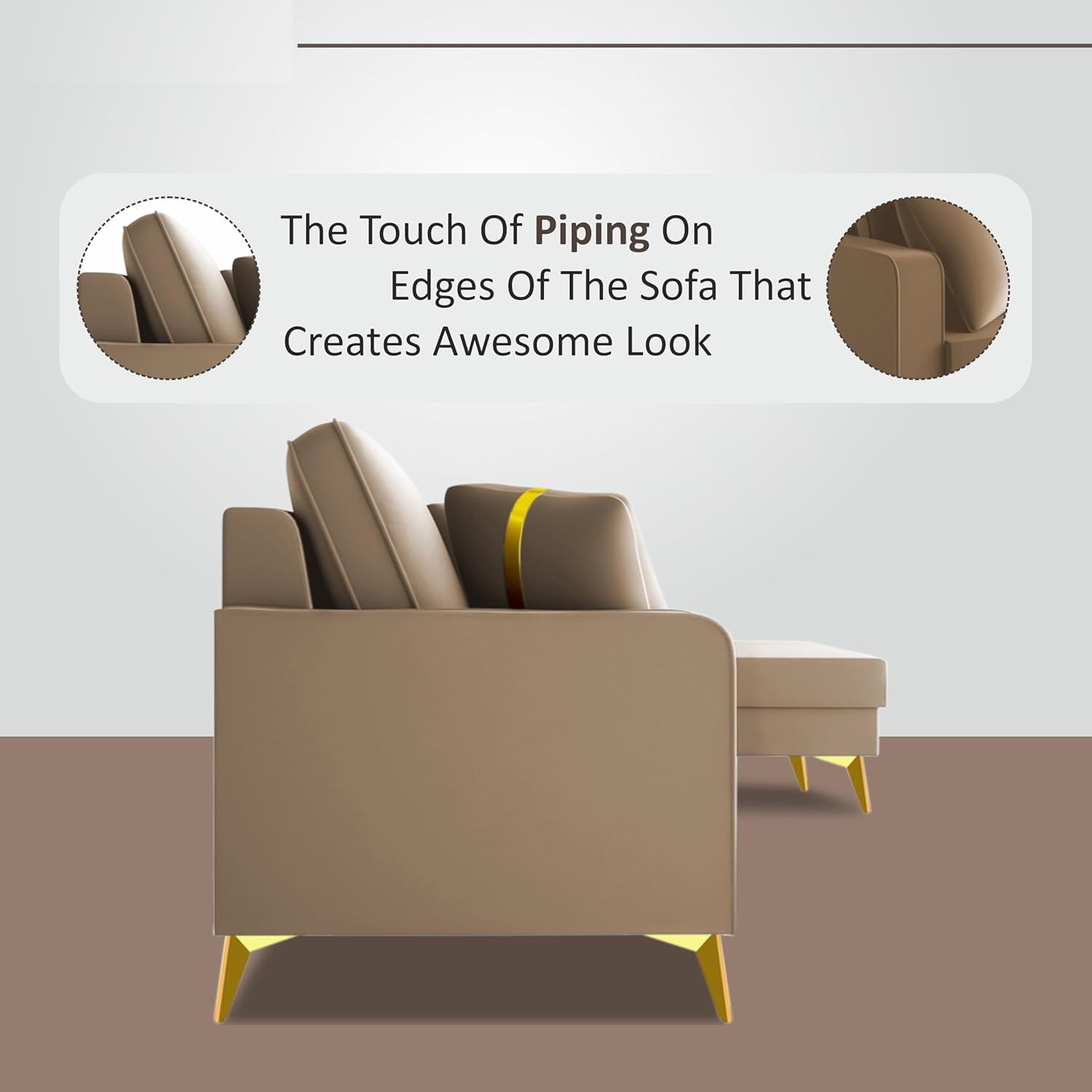 3 Seater L Shape Sofa in Light Brown Colour - Image 6