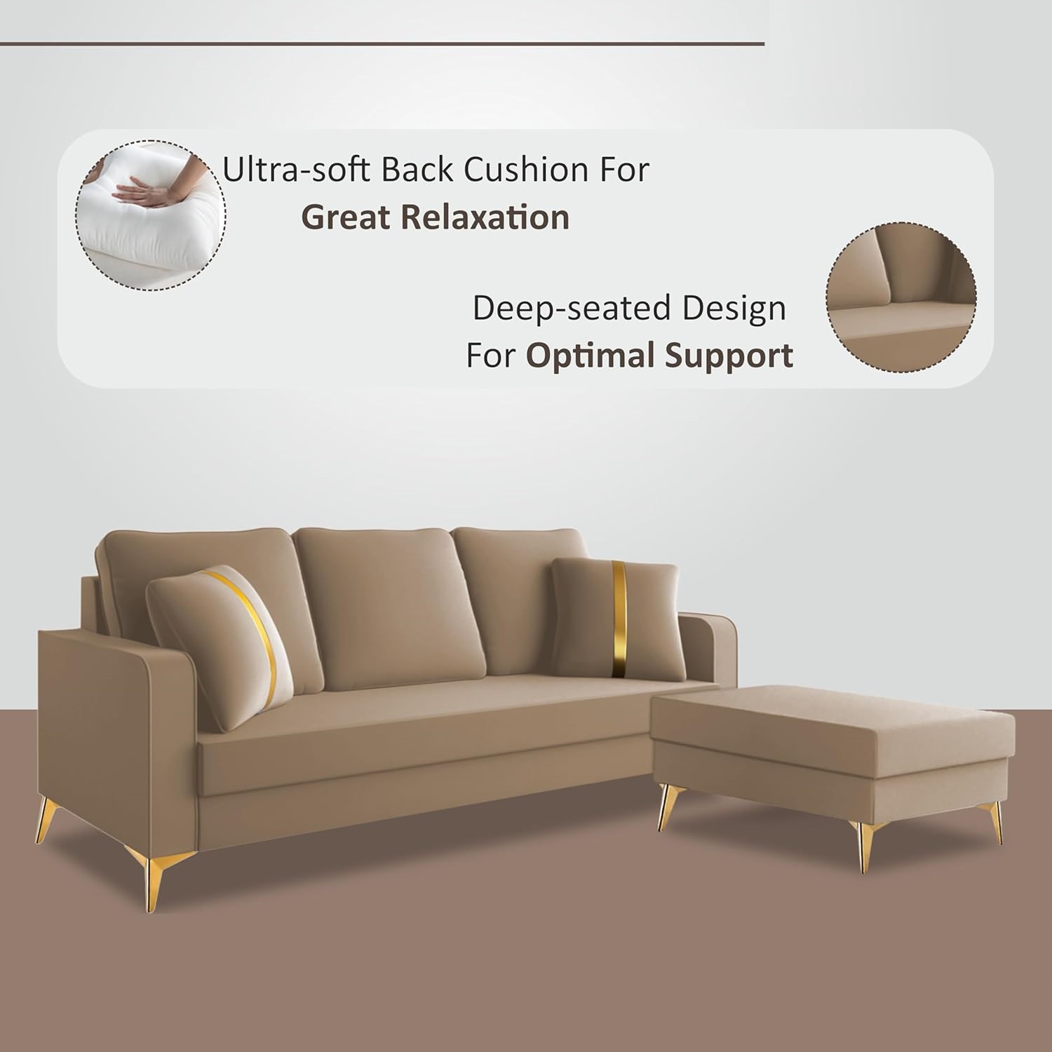 3 Seater L Shape Sofa in Light Brown Colour - Image 5