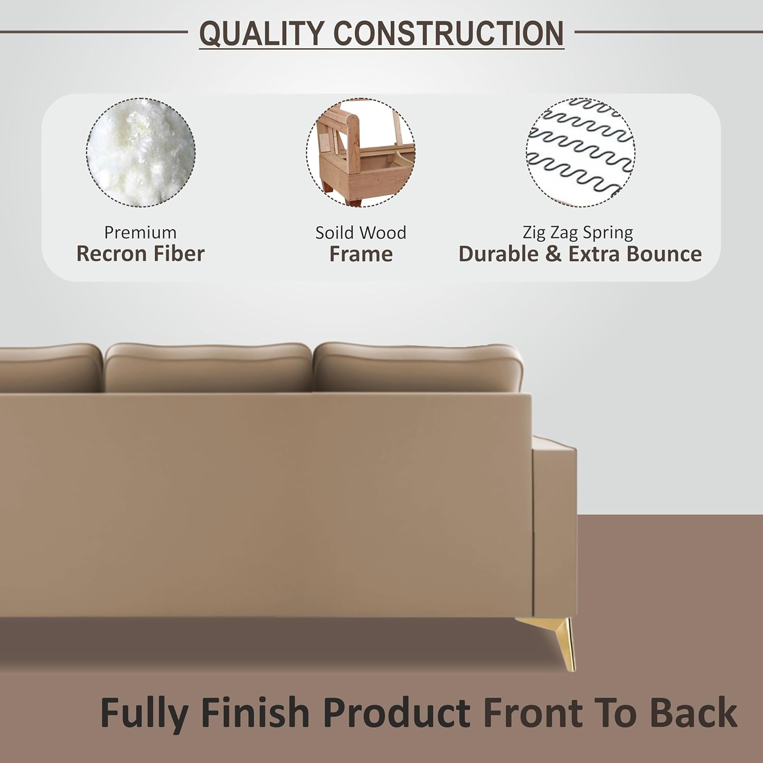 3 Seater L Shape Sofa in Light Brown Colour - Image 4