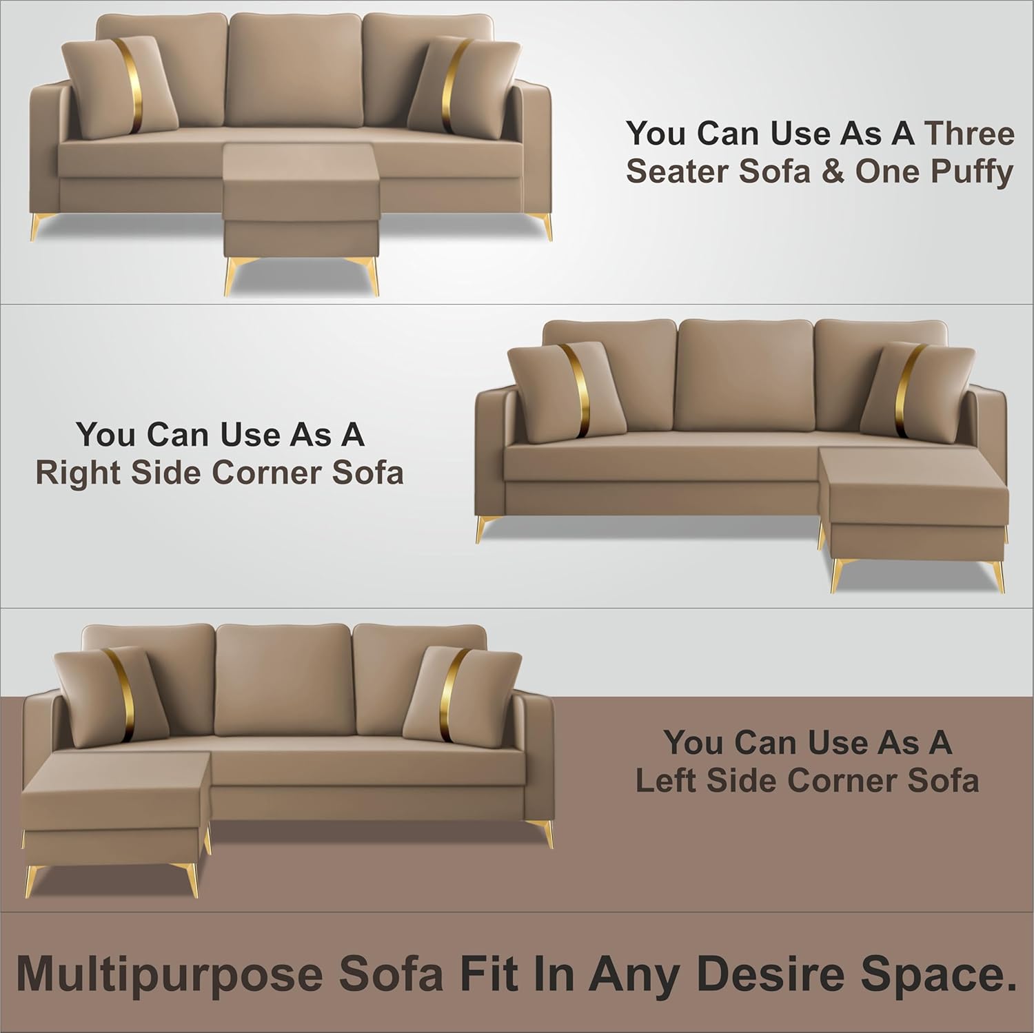 3 Seater L Shape Sofa in Light Brown Colour - Image 3