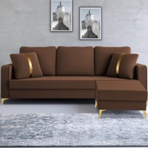 3 Seater L Shape Sofa in Brown Colour