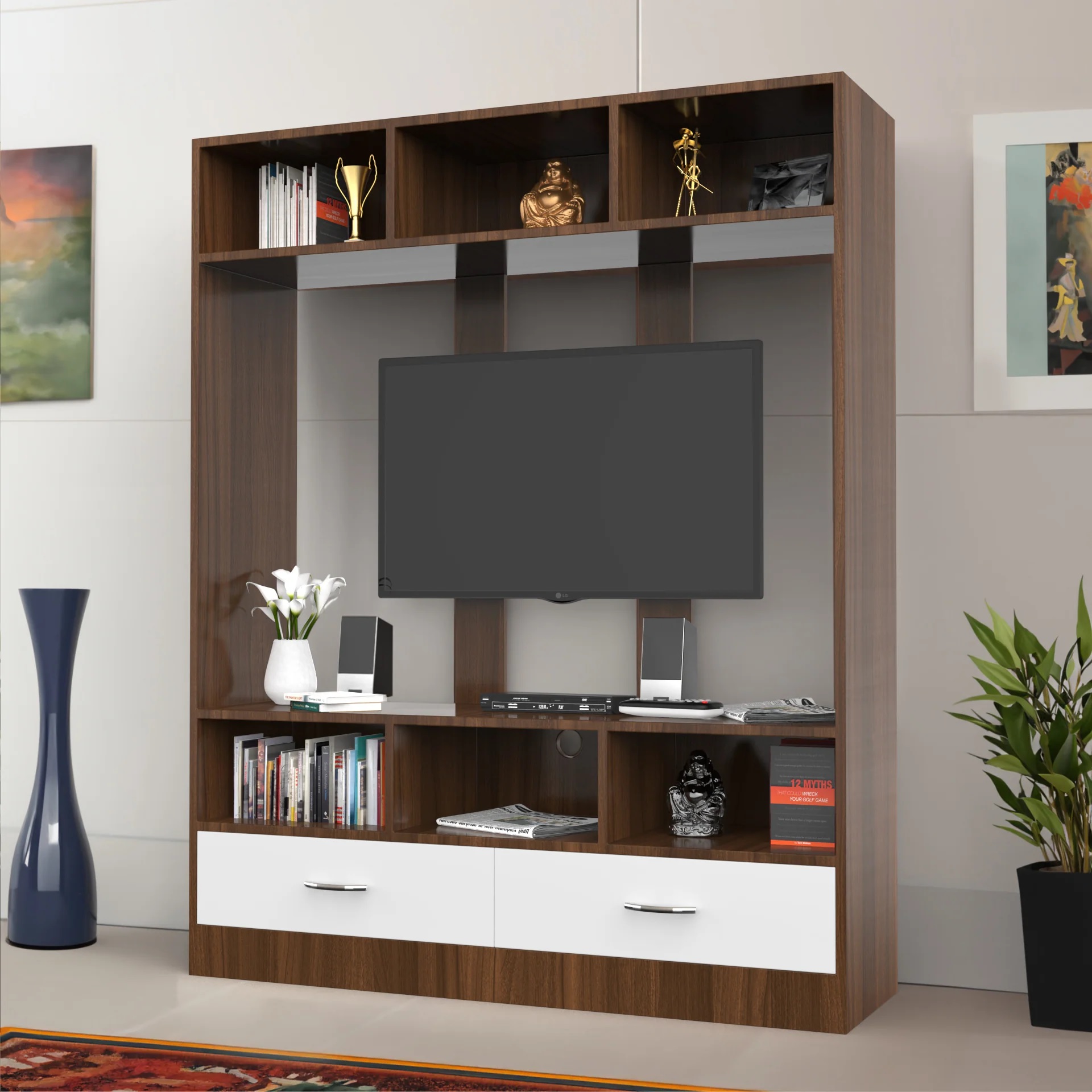 Wood T.V. Unit in Brown and White Colour