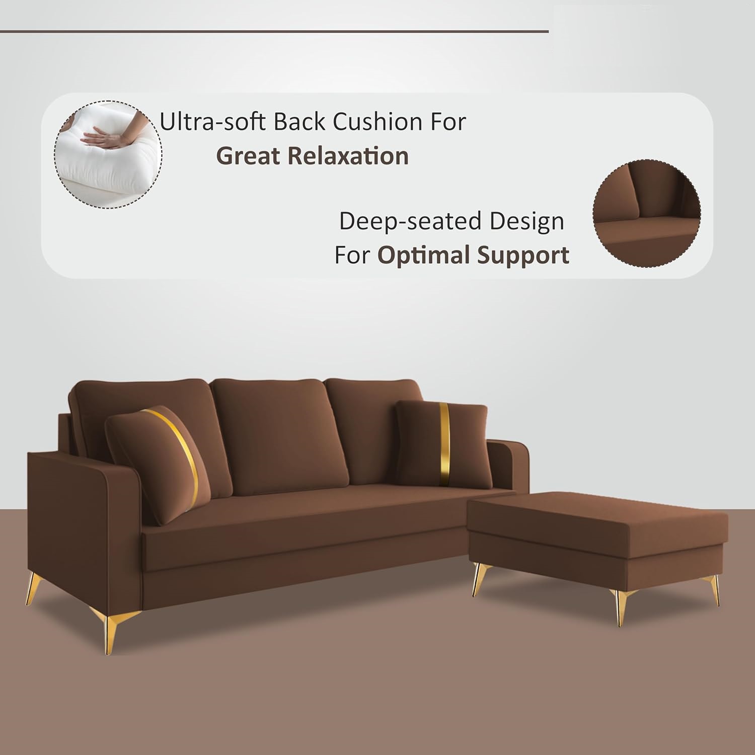 3 Seater L Shape Sofa in Brown Colour - Image 7