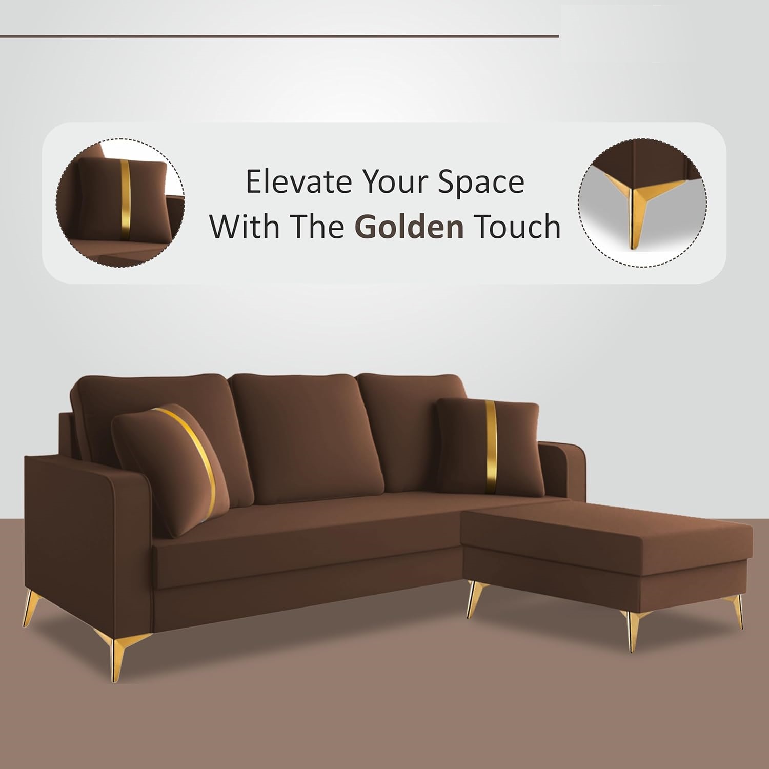 3 Seater L Shape Sofa in Brown Colour - Image 6