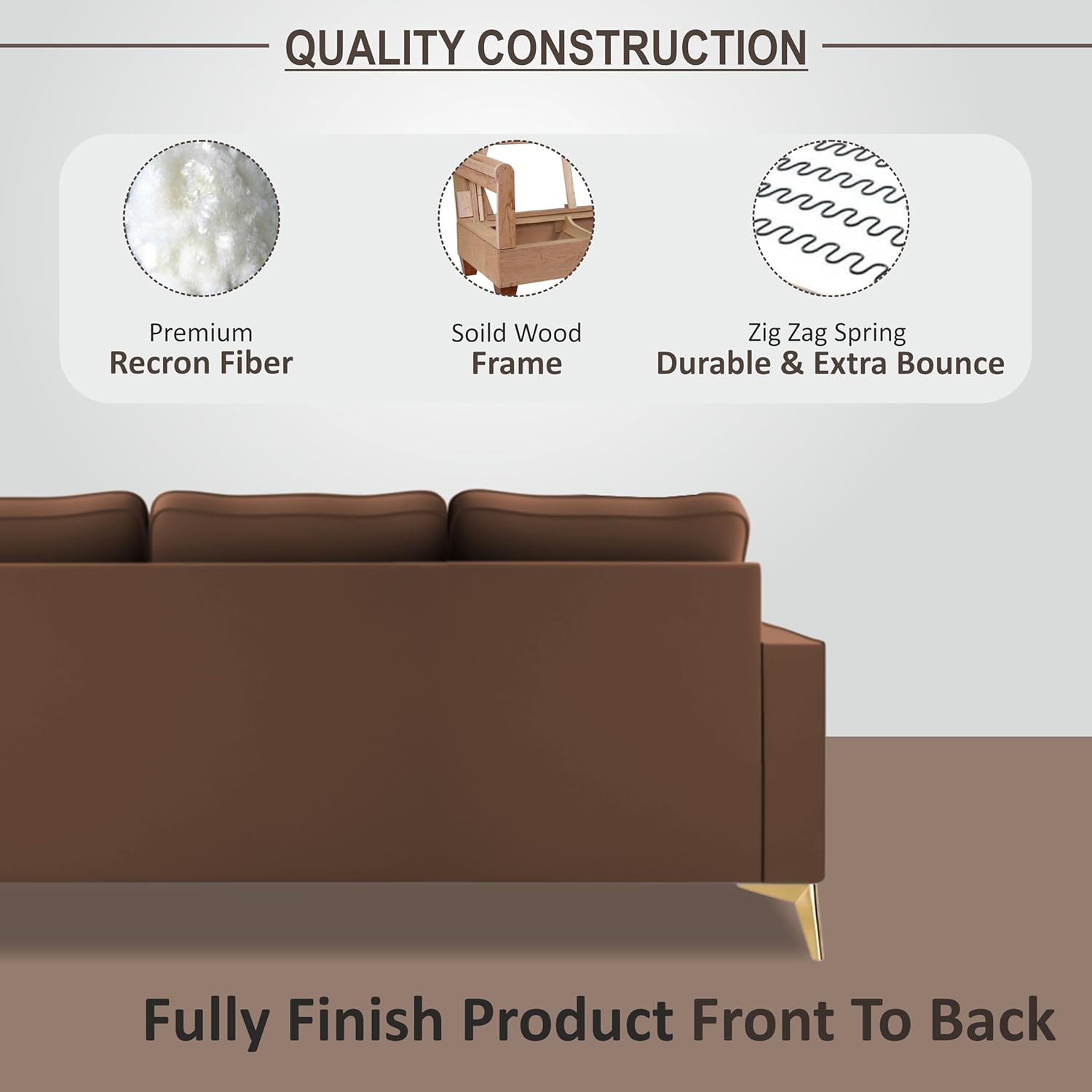3 Seater L Shape Sofa in Brown Colour - Image 4