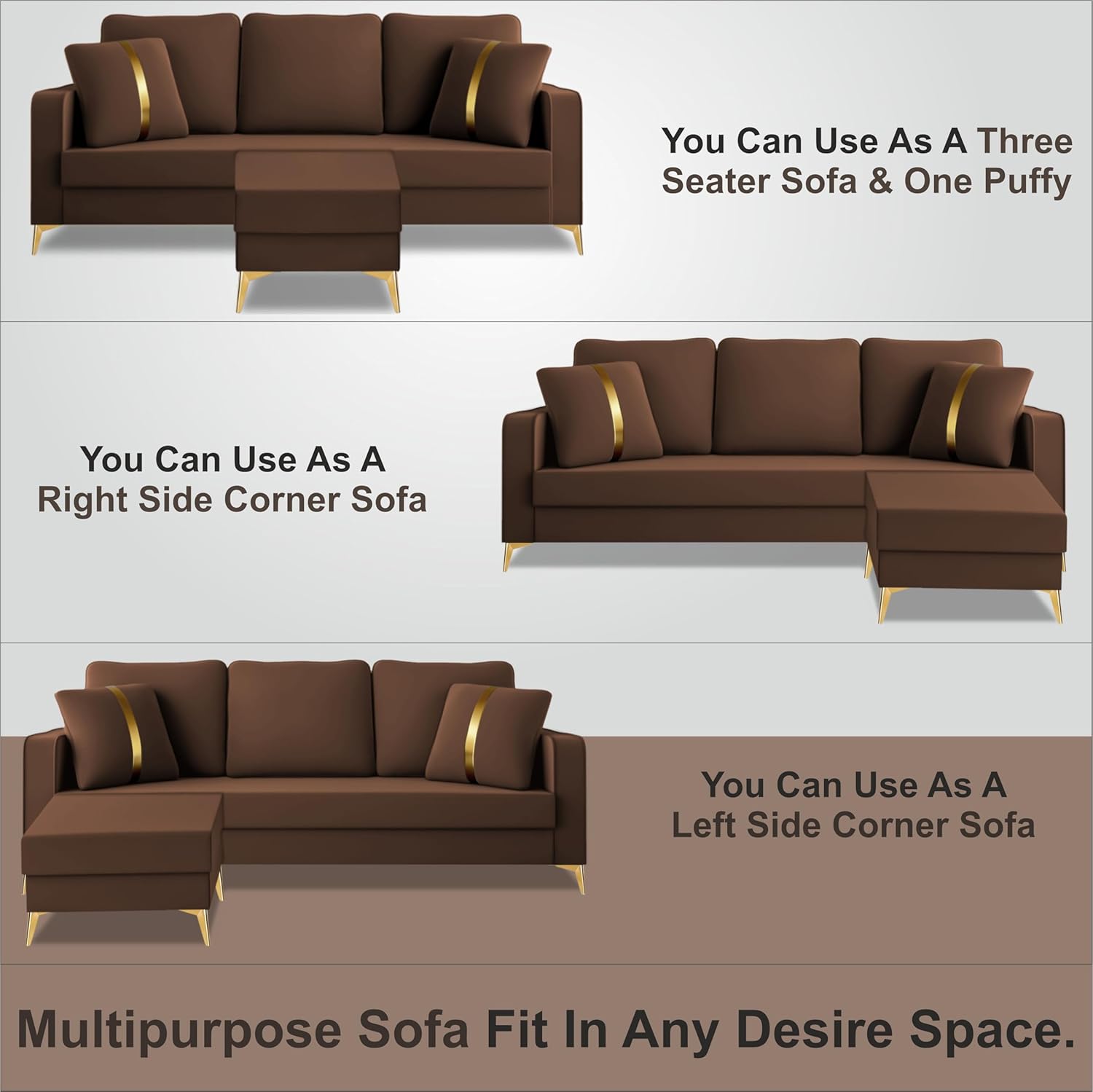 3 Seater L Shape Sofa in Brown Colour - Image 3