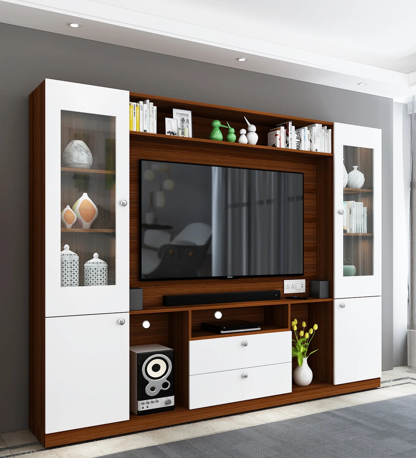 Wood T.V. Unit in Brown and White Colour - Image 2
