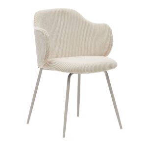 Pragnya Velvet Fabric Dining Chair In Off White Colour