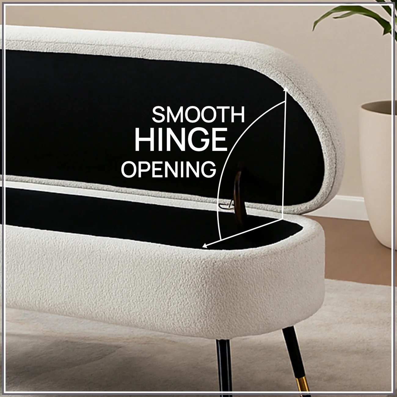 Storage Fabric Bench in Off-White Colour - Image 8