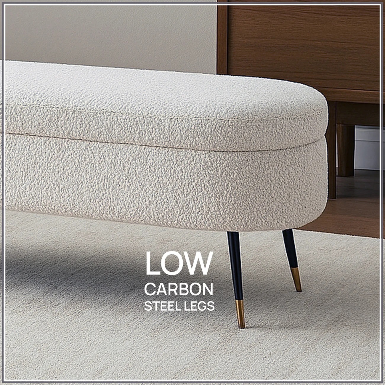 Storage Fabric Bench in Off-White Colour - Image 5