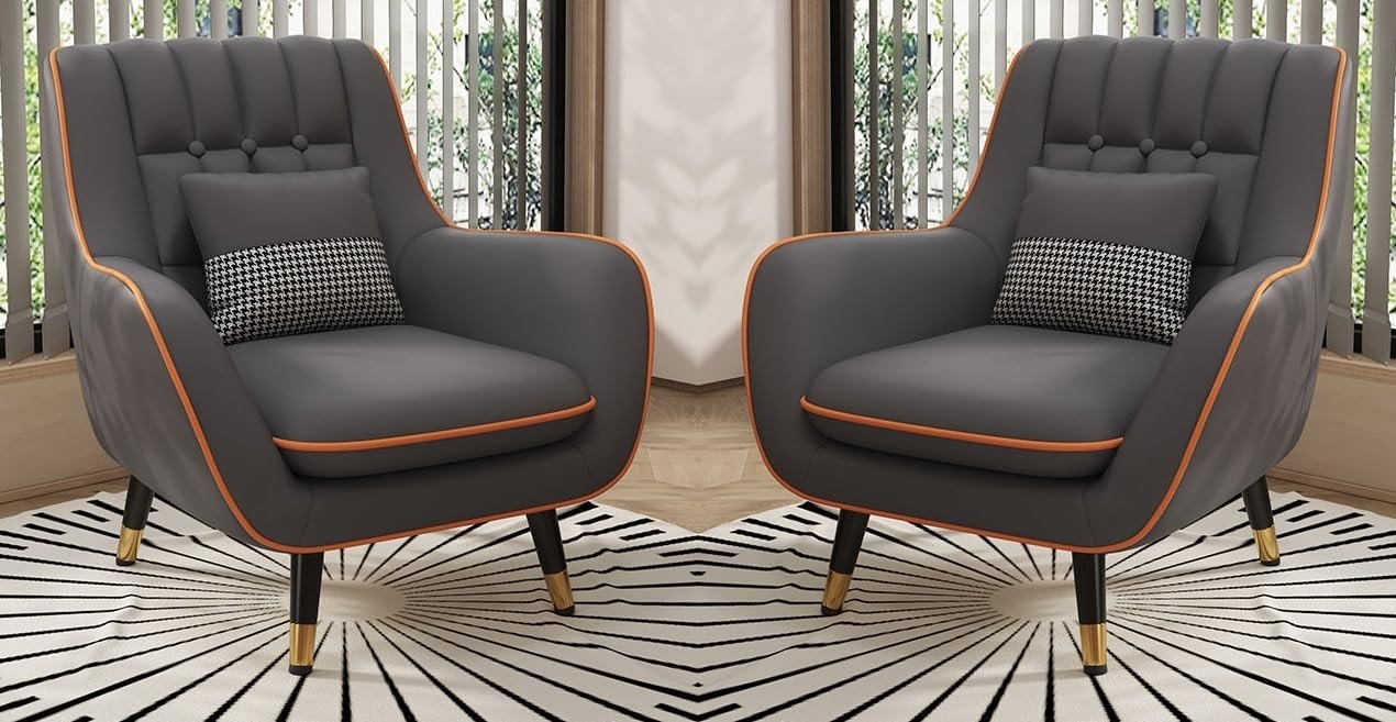 Shremate Velvet Fabric Lounge Chair In Grey Colour - Image 4