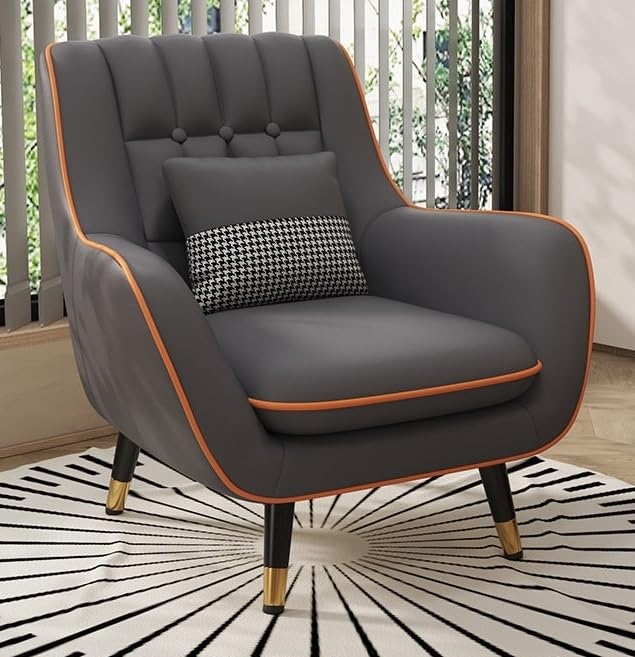 Shremate Velvet Fabric Lounge Chair In Grey Colour